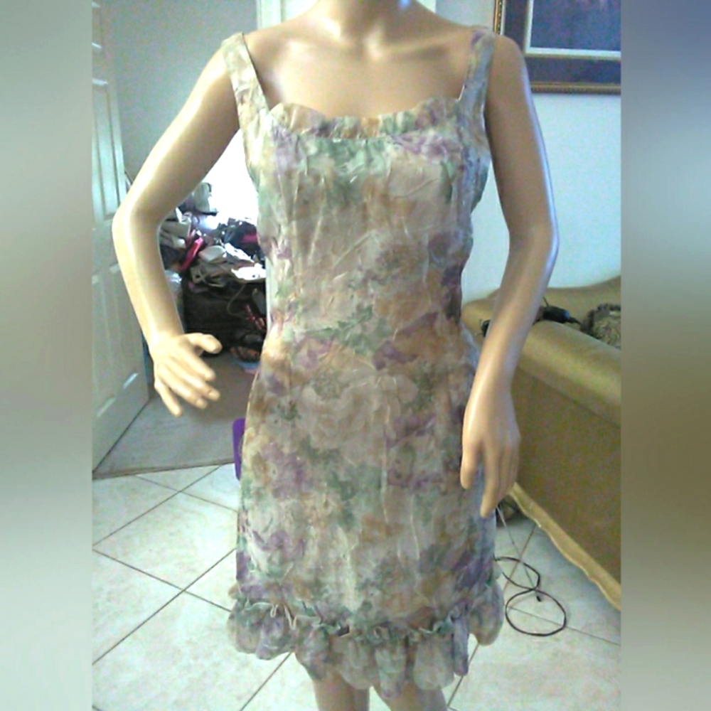 VINTAGE LUX. JON (SAKS) Elegant Floral Chemise Purp GREEN & Cream SZ. 6 WRINKLE